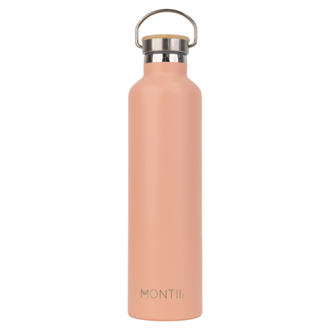 Montiico Mega Drink Bottle in the colour peach dawn with bamboo screw top lid