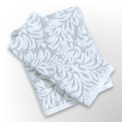 Grey and White floral filigree personalised bath towel and hand towel giftset