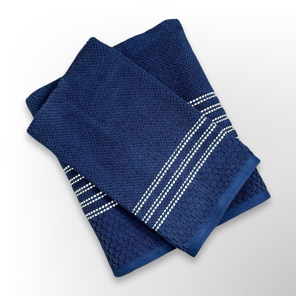 Navy blue personalised bath towel and hand towel gift set