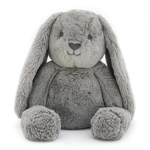 Long eared bunny plushie soft toy in the colour grey and named Body Huggie Bunny