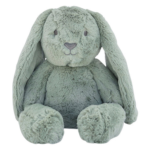 Long eared bunny plushie soft toy in the colour sage and named Beau Huggie Bunny
