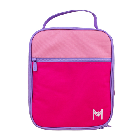 Montiico Large Lunch Bag in a pink colour block pattern