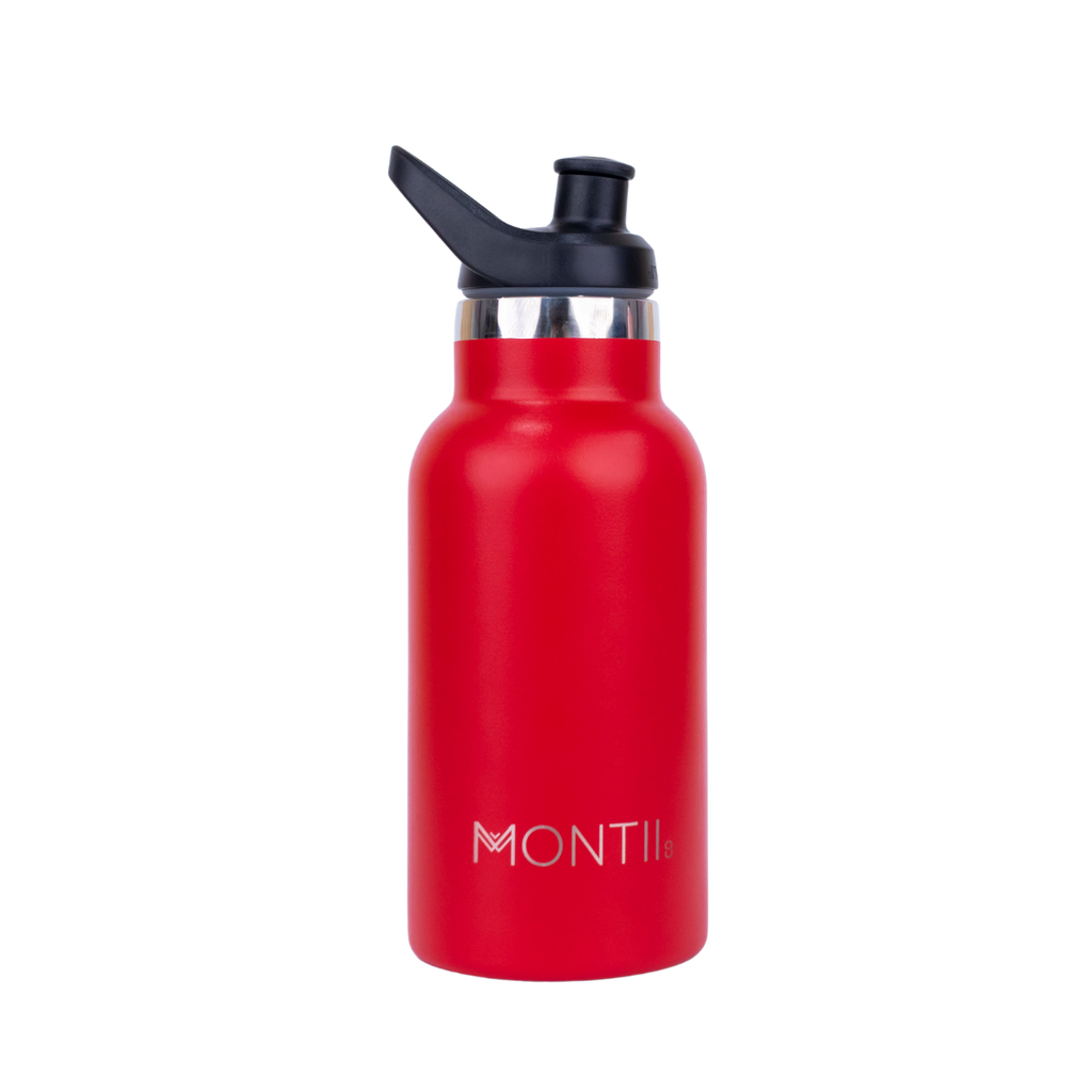 Montiico Mini Drink Bottle in the colour cherry red with a sipper lid.