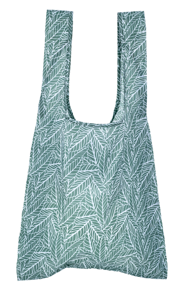 Montiico reusable shopper bag in an allover sage leave pattern.