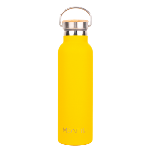 Montiico Original Drink Bottle in the colour pineapple yellow with bamboo screw top lid