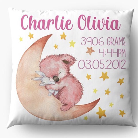 Pink Koala Birth Announcement Cushion
