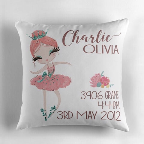 Pink Ballerina Birth Announcement Cushion