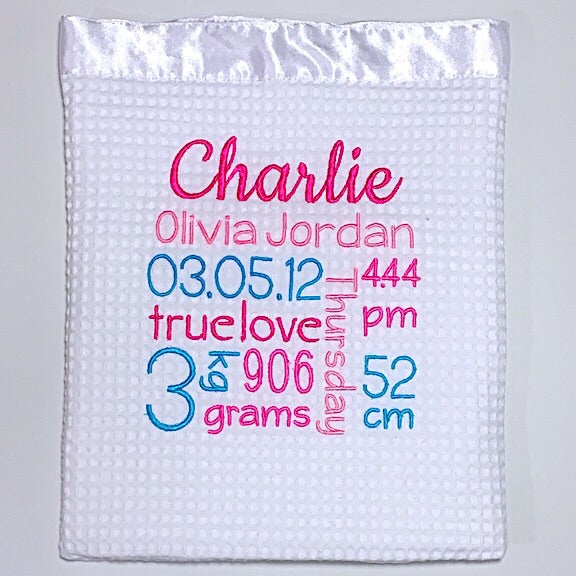 Personalised Bassinet Waffle Blanket