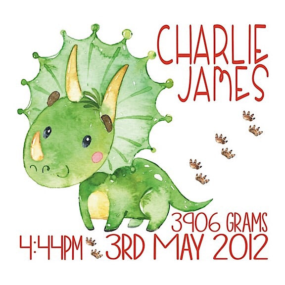 Triceratops Birth Announcement Cushion