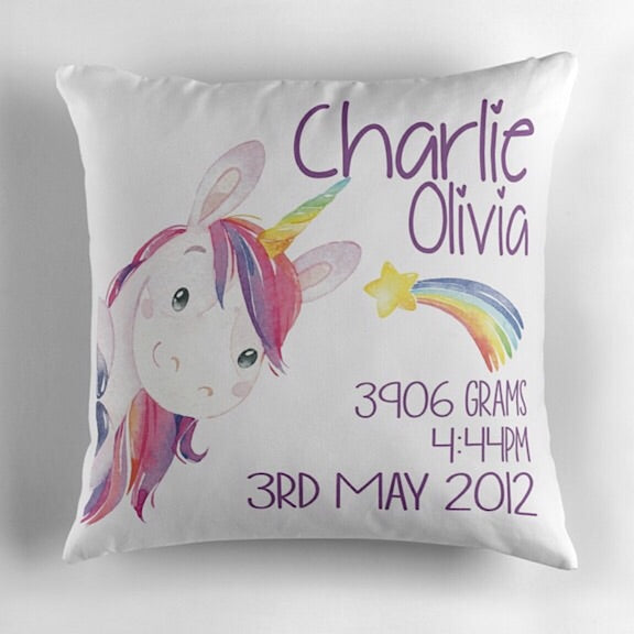 Peeking Unicorn Birth Announcement Cushion