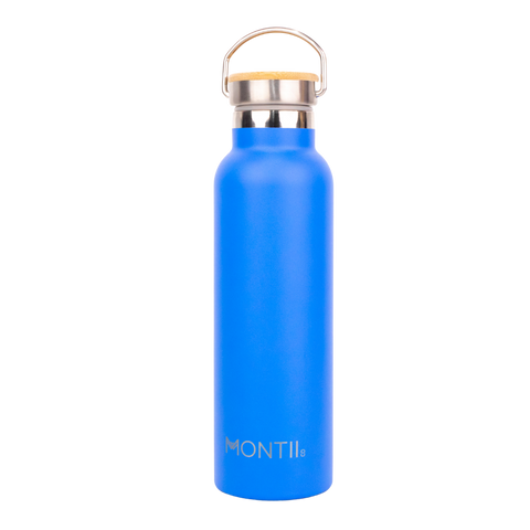 Montiico Original Drink Bottle in the colour blueberry blue with bamboo screw top lid