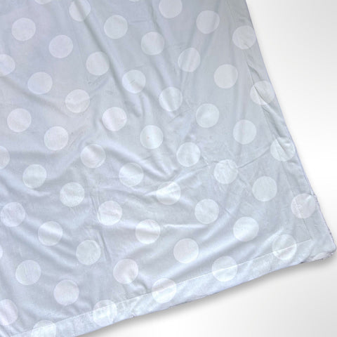 Double layer minky fleece blanket with large white posts on a silver grey background ready to be personalised with an embroidered name