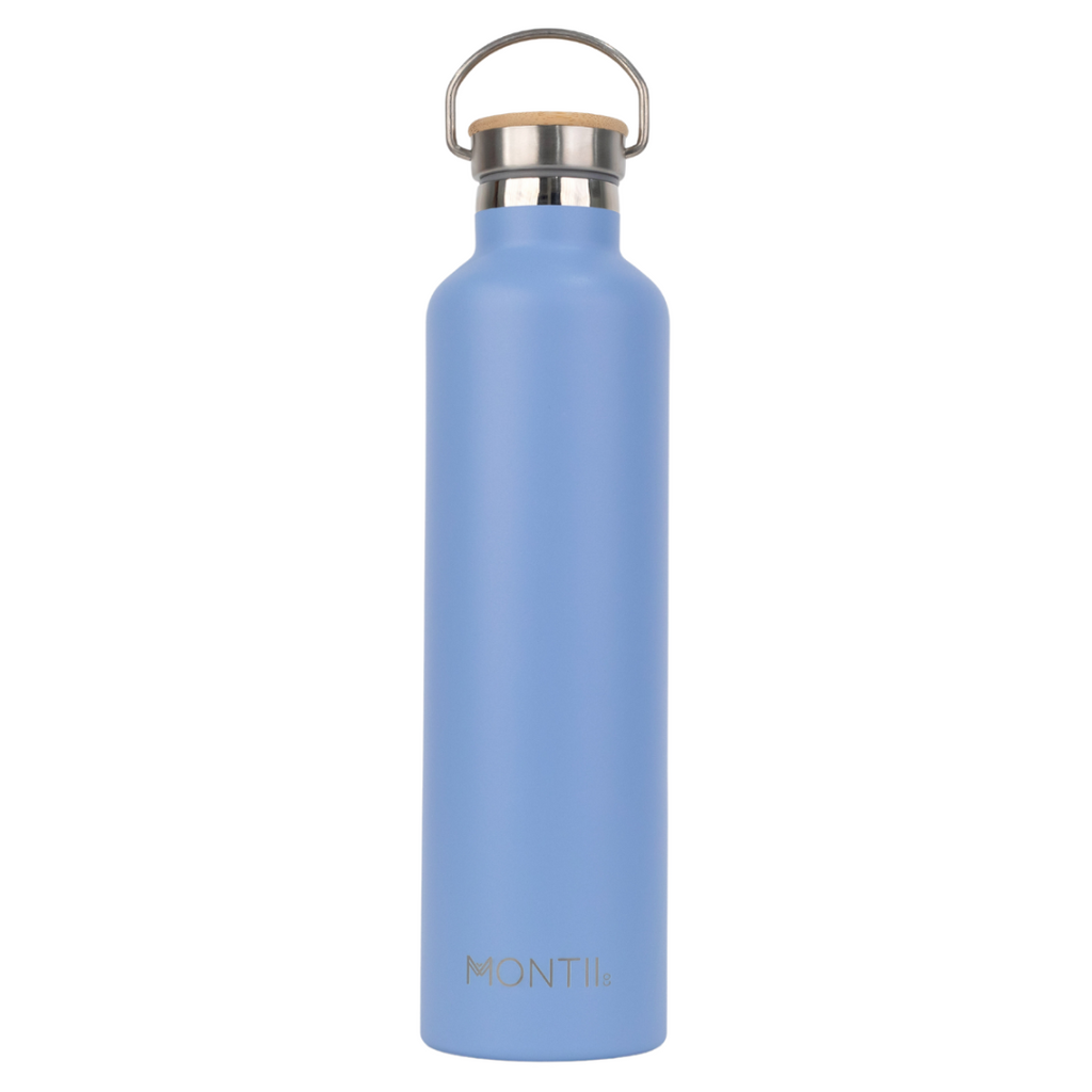 Montiico Mega Drink Bottle in the colour sky blue with bamboo screw top lid