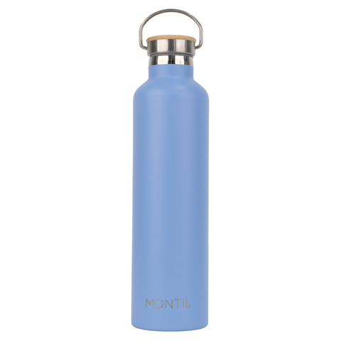 Montiico Mega Drink Bottle in the colour sky blue with bamboo screw top lid
