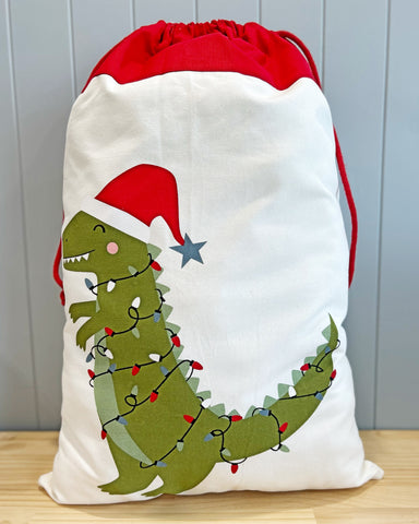 Personalised Festive Dinosaur Santa Sack