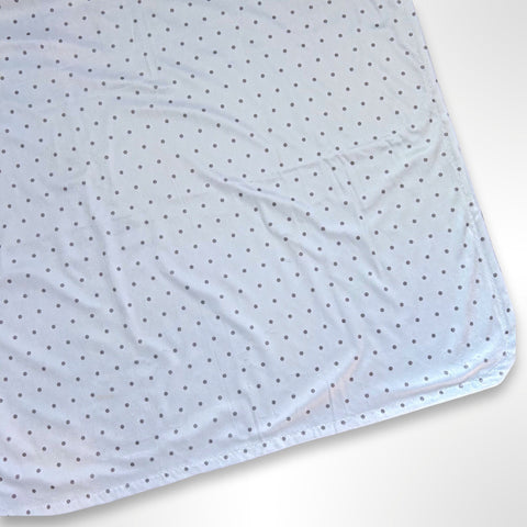 Double Layer minky blanket with taupe coloured spots on a white background, ready to be personalised with a name using embroidery.
