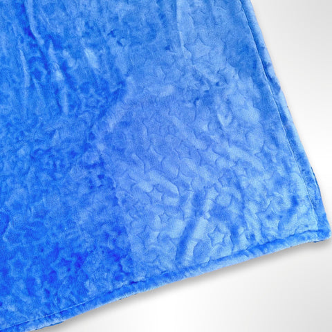 Double layer minky fleece blanket with embossed stars on a blue background ready to be personalised with an embroidered name.