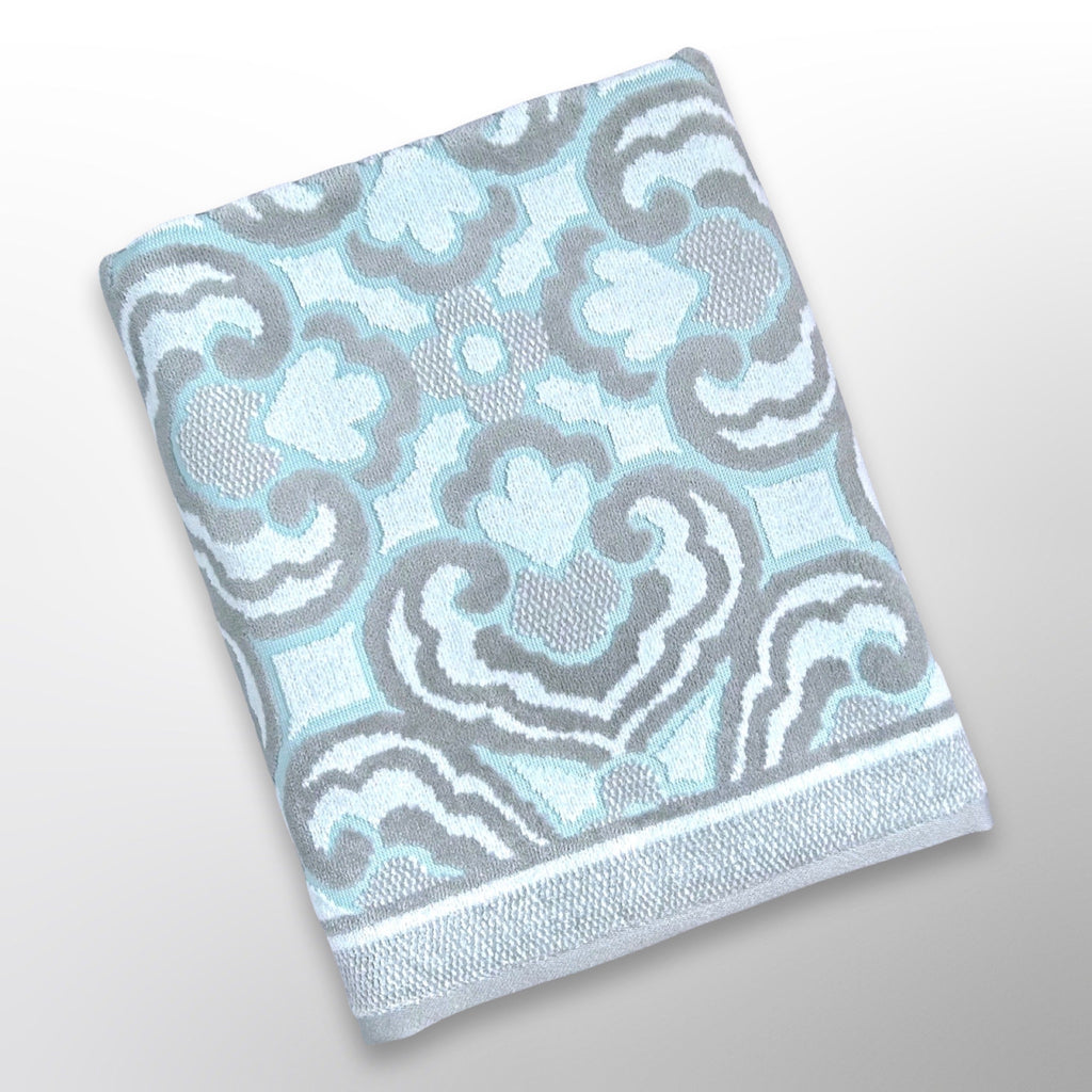 Light blue and grey jacquard personalised bath towel.