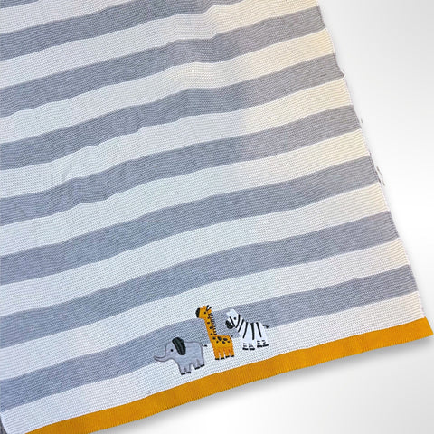 Safari Grey Stripe Personalised Knit Blanket