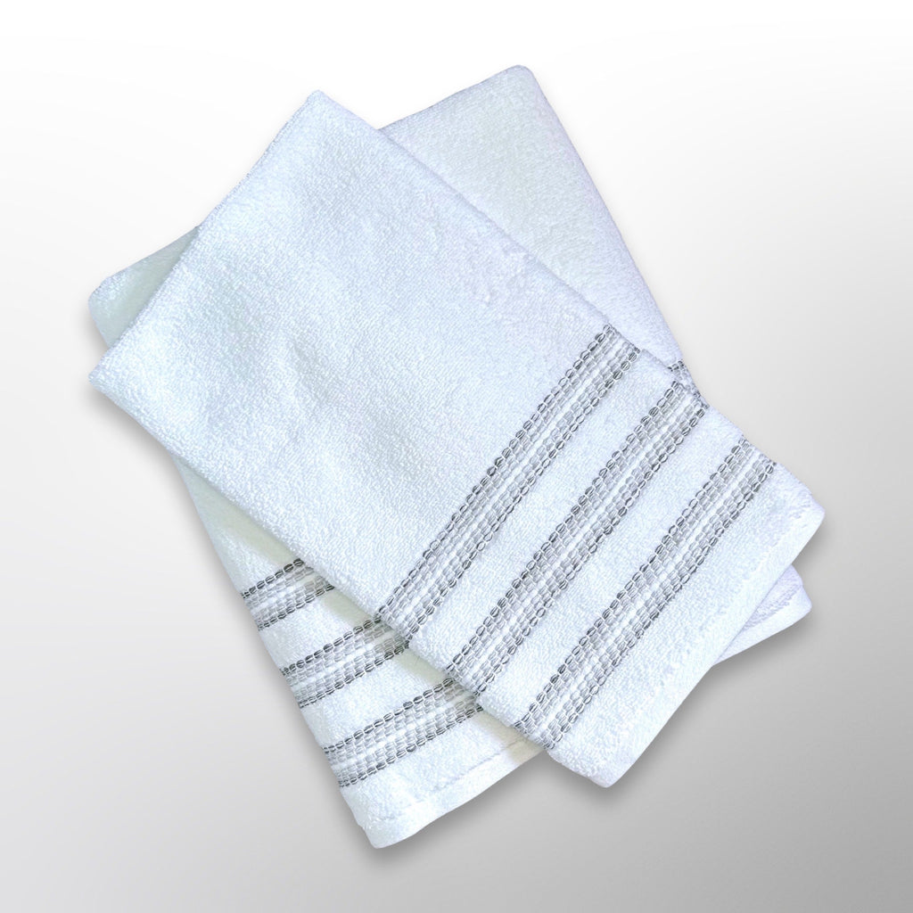 White with grey stripes personalised bath towel and hand towel giftset