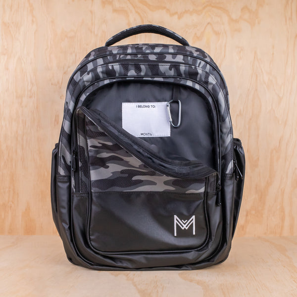 Montiico Backpack in Combat pattern showing inside of front pocket