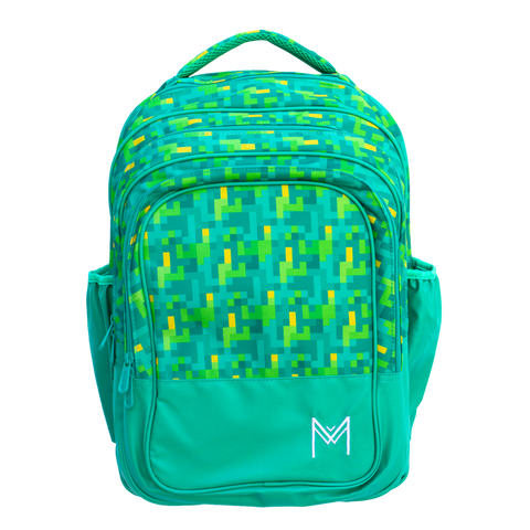 Montiico Backpack with a green background and green and yellow pixelated shades