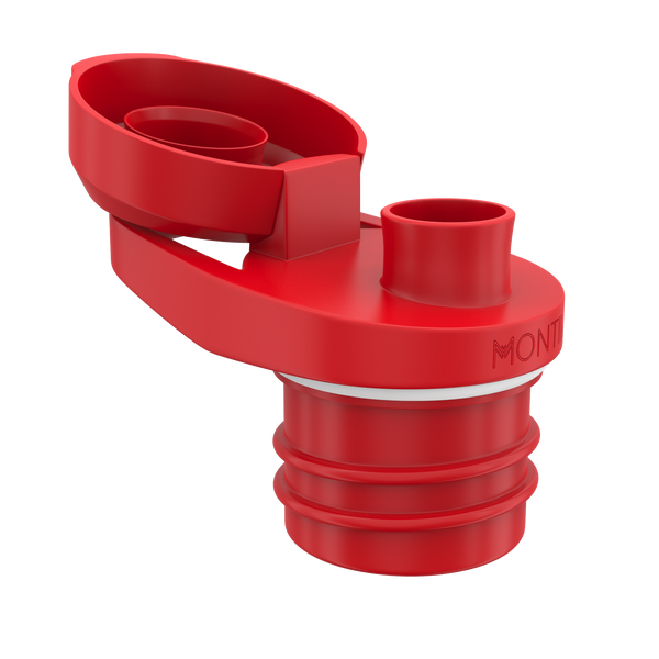Montiico free pour lid in cherry red showing open position