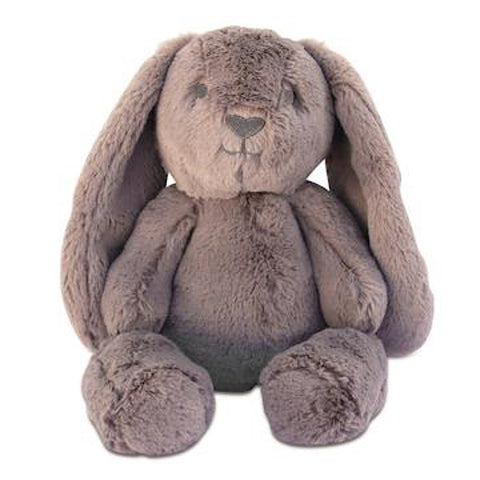 Long eared bunny plushie soft toy in the colour taupe and named Byron Huggie Bunny