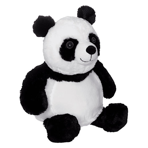 Black and white panda plushie teddy ready to be personalised on the tummy