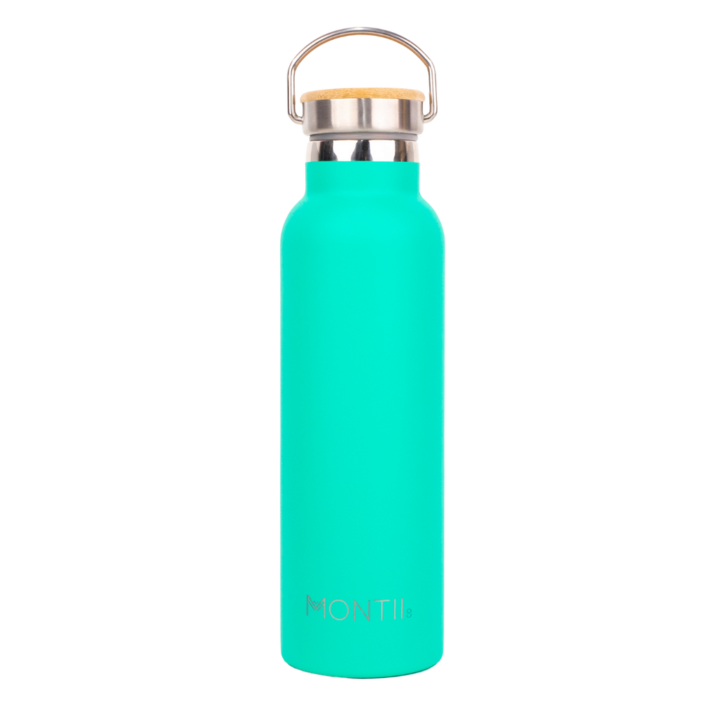 Montiico Original Drink Bottle in the colour kiwi green with bamboo screw top lid