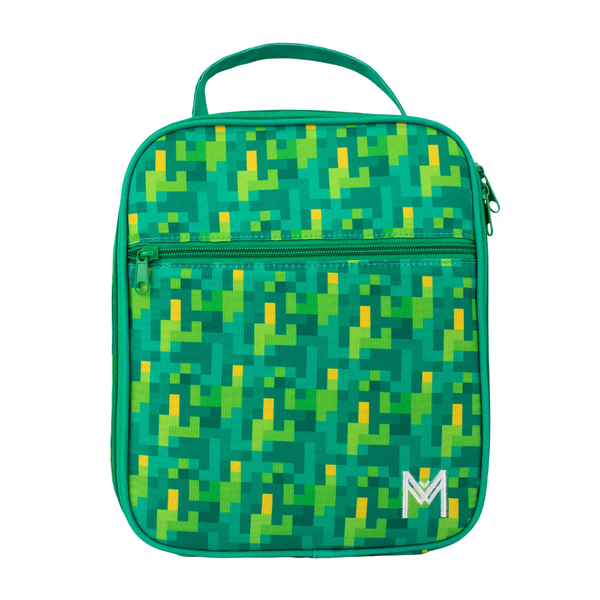 Montiico Large Lunch Bag covered with green and yellow pixels