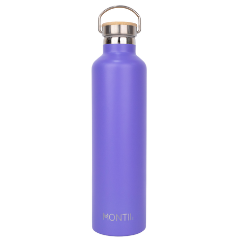 Montiico Mega Drink bottle in the colour purple grape with bamboo screw top lid