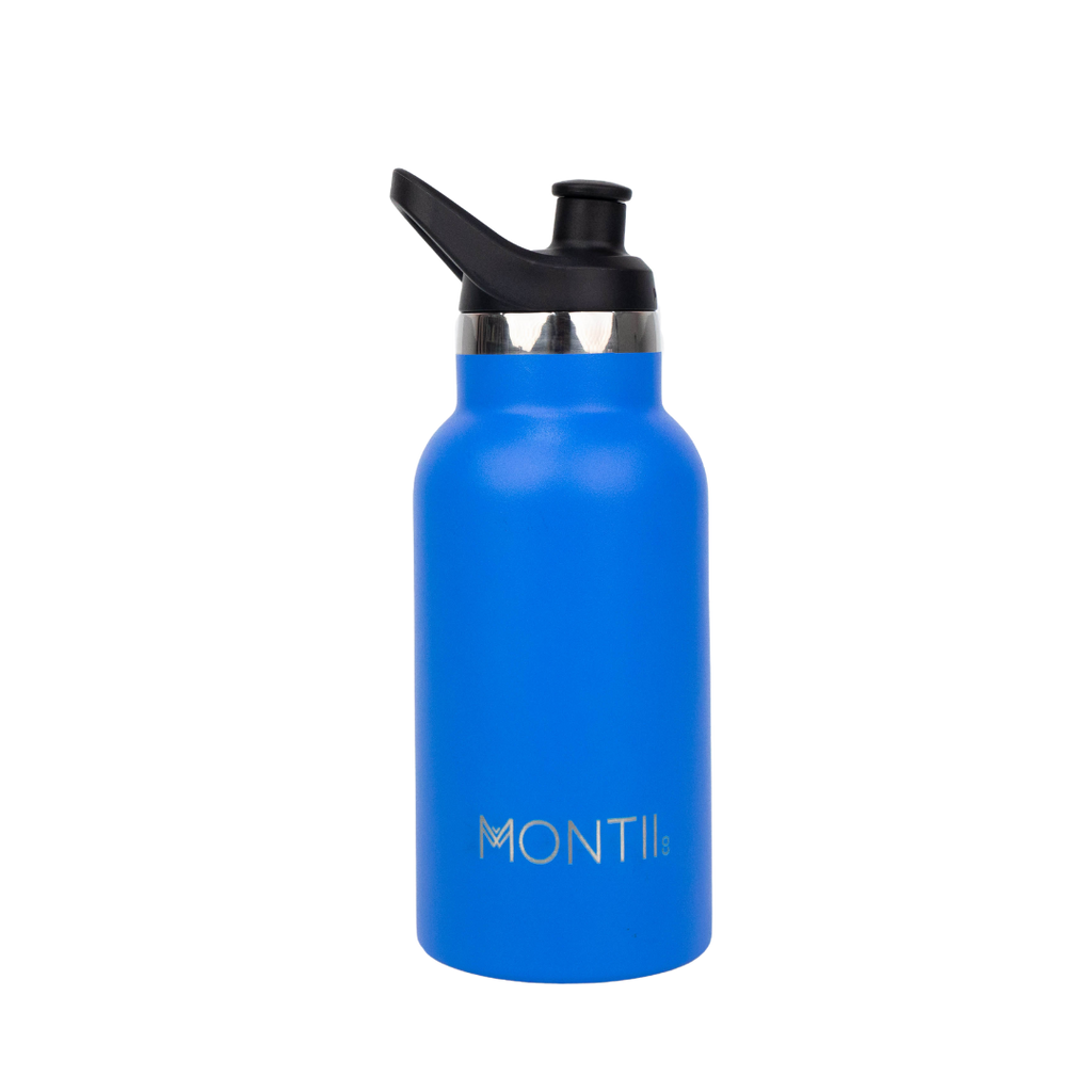 Montiico Mini Drink Bottle in blueberry blue colour with sipper lid.