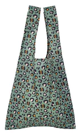 Montiico reusable shopper bag in a sage leopard print.