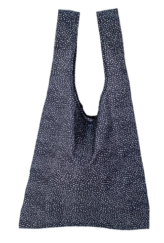 Montiico reusable shopper bag in a black with white speckle print.