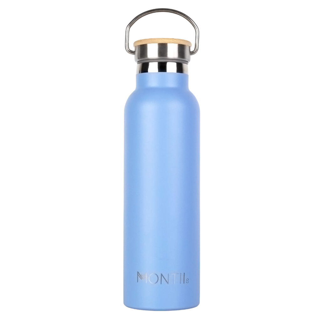 Montiico Original Drink Bottle in the colour sky blue with bamboo screw top lid
