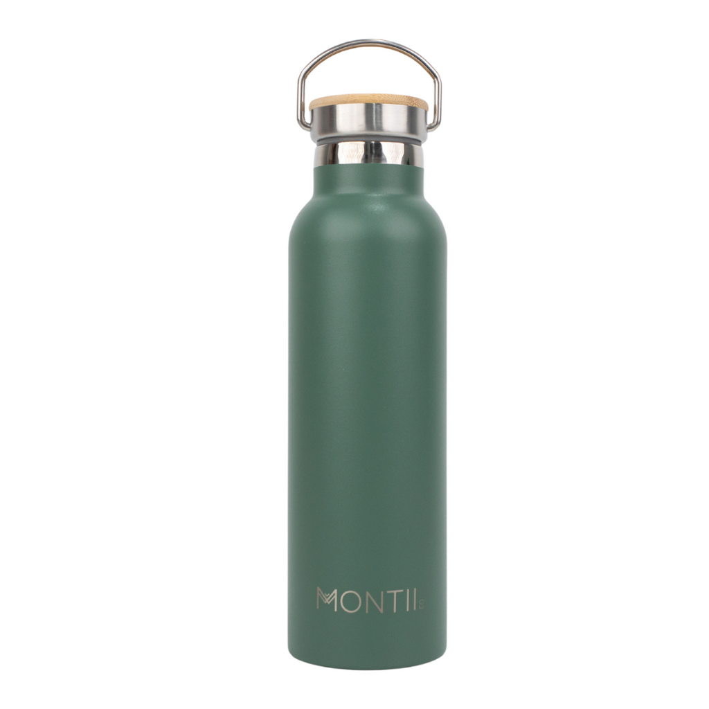 Montiico Original Drink Bottle in the colour sage green with bamboo screw top lid
