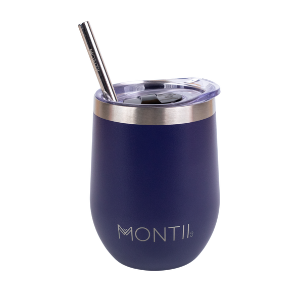 Montiico Insulated Tumber in the colour navy cobalt blue with stainless steel straw