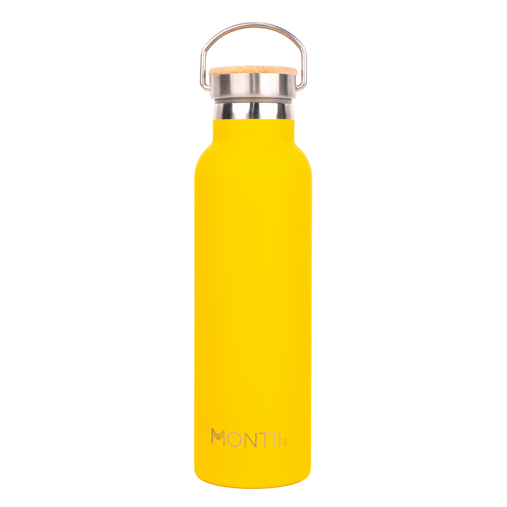Montiico Original Drink Bottle in the colour pineapple yellow with bamboo screw top lid