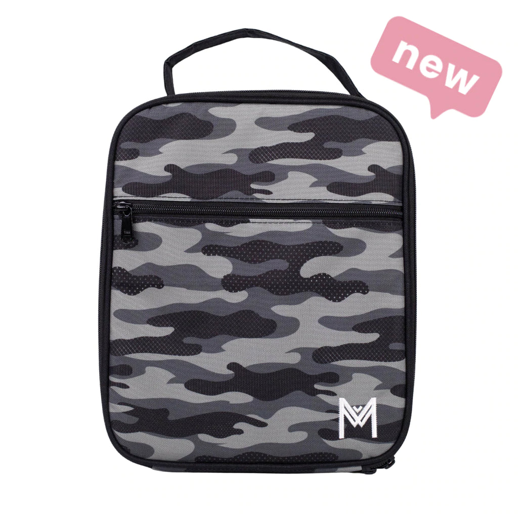 Montiico Large Lunch Bag in a combat black and grey camouflage pattern