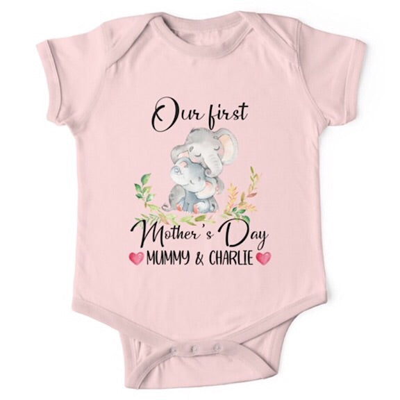 Personalised Elephant First Mother's Day Onesie