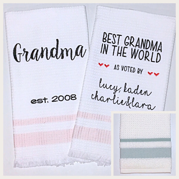 Grandma 2-pack of Tea Towels in Aqua Diamond Stripe