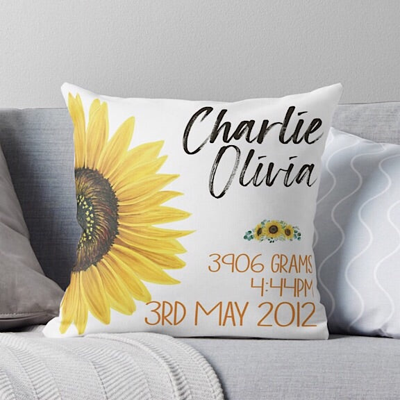 Sunflower Birth Announcement Cushion