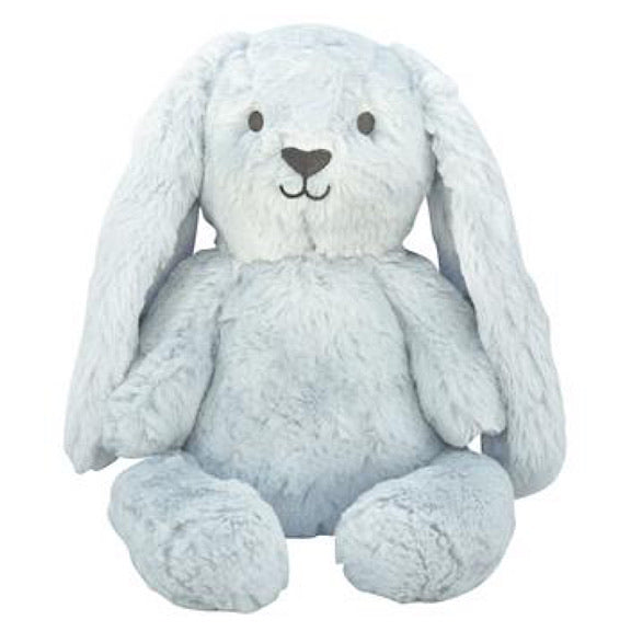 Long eared bunny plushie soft toy in the colour light blue and named Baxter Huggie Bunny