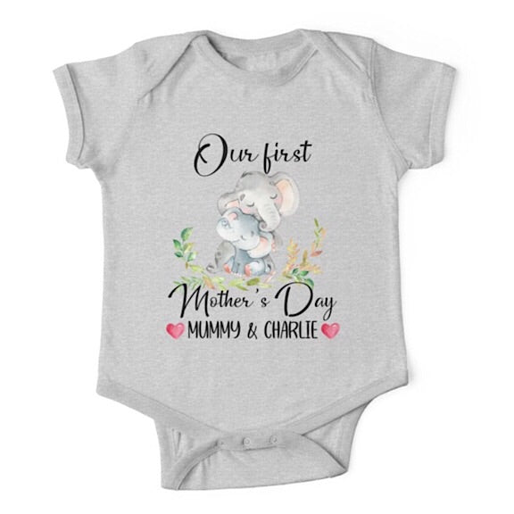 Personalised Elephant First Mother's Day Onesie