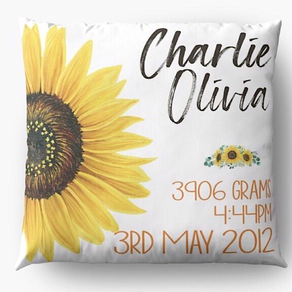 Sunflower Birth Announcement Cushion