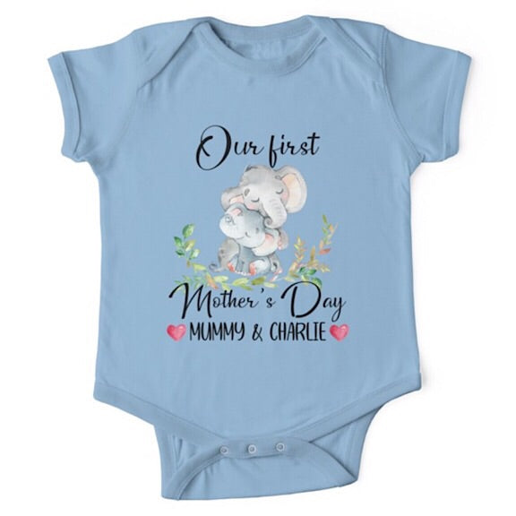 Personalised Elephant First Mother's Day Onesie