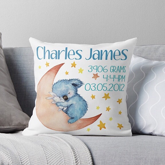 Blue Koala Personalised Birth Announcement Cushion