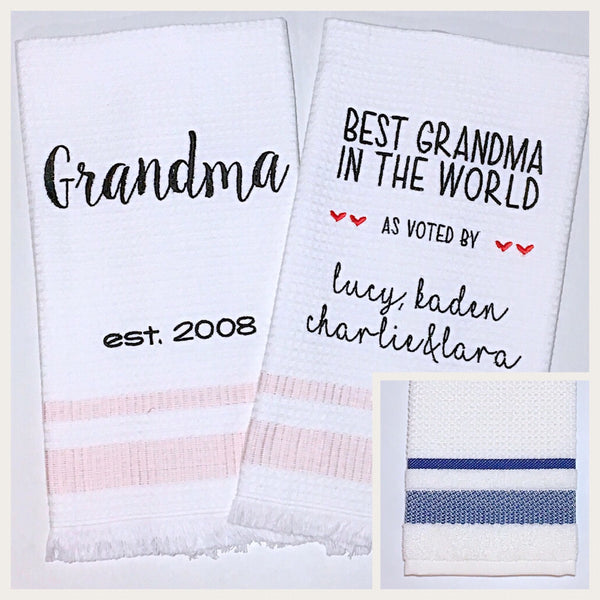 Grandma 2-pack of Tea Towels in Navy Diamond Stripe
