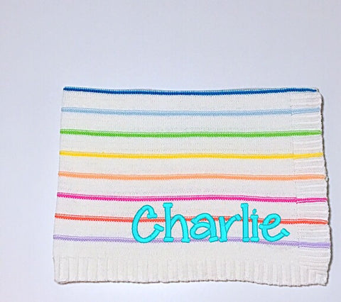 Rainbow Stripe Knit Blanket